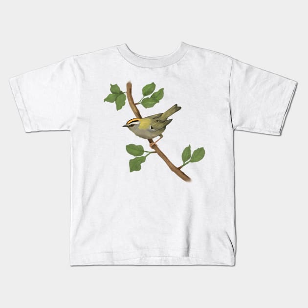 Common firecrest digital drawing Kids T-Shirt by Bwiselizzy